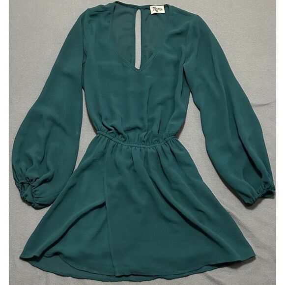 Show Me Your MuMu Emerald Color Rainey Mini Dress Size X-Small Long Sleeve - Picture 2 of 14